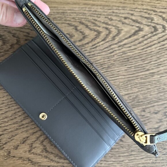 NWT! New!Tory Burch Willa Envelope Bi-fold handle Slim Wallet -Leather -Grey - Picture 3 of 5